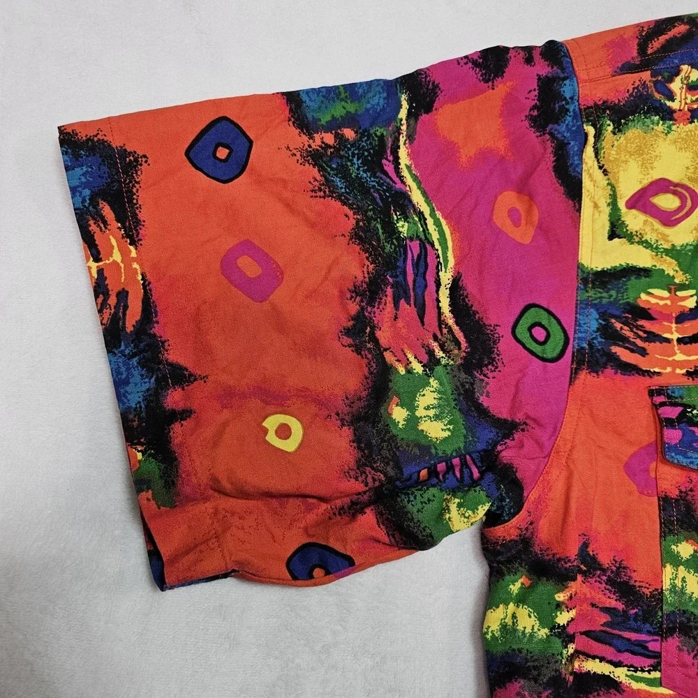 Vtg Wrangler Shirt Mens XL Brushpopper Bright Loud Bull Skull Tie Dye Groovy - Picture 5 of 13